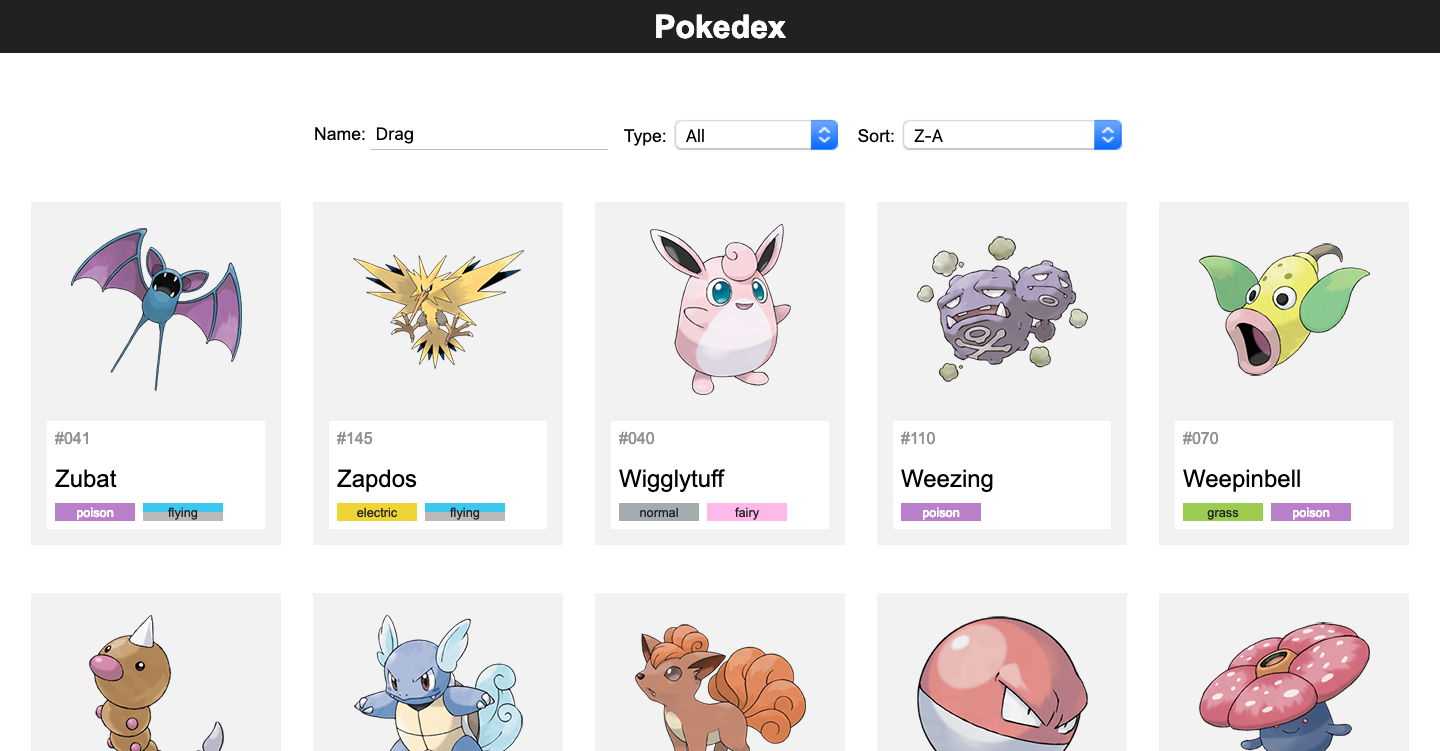Pokédex - Lista de todos os Pokémon (Geração e Tipo)