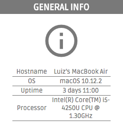 Painel de informações do host